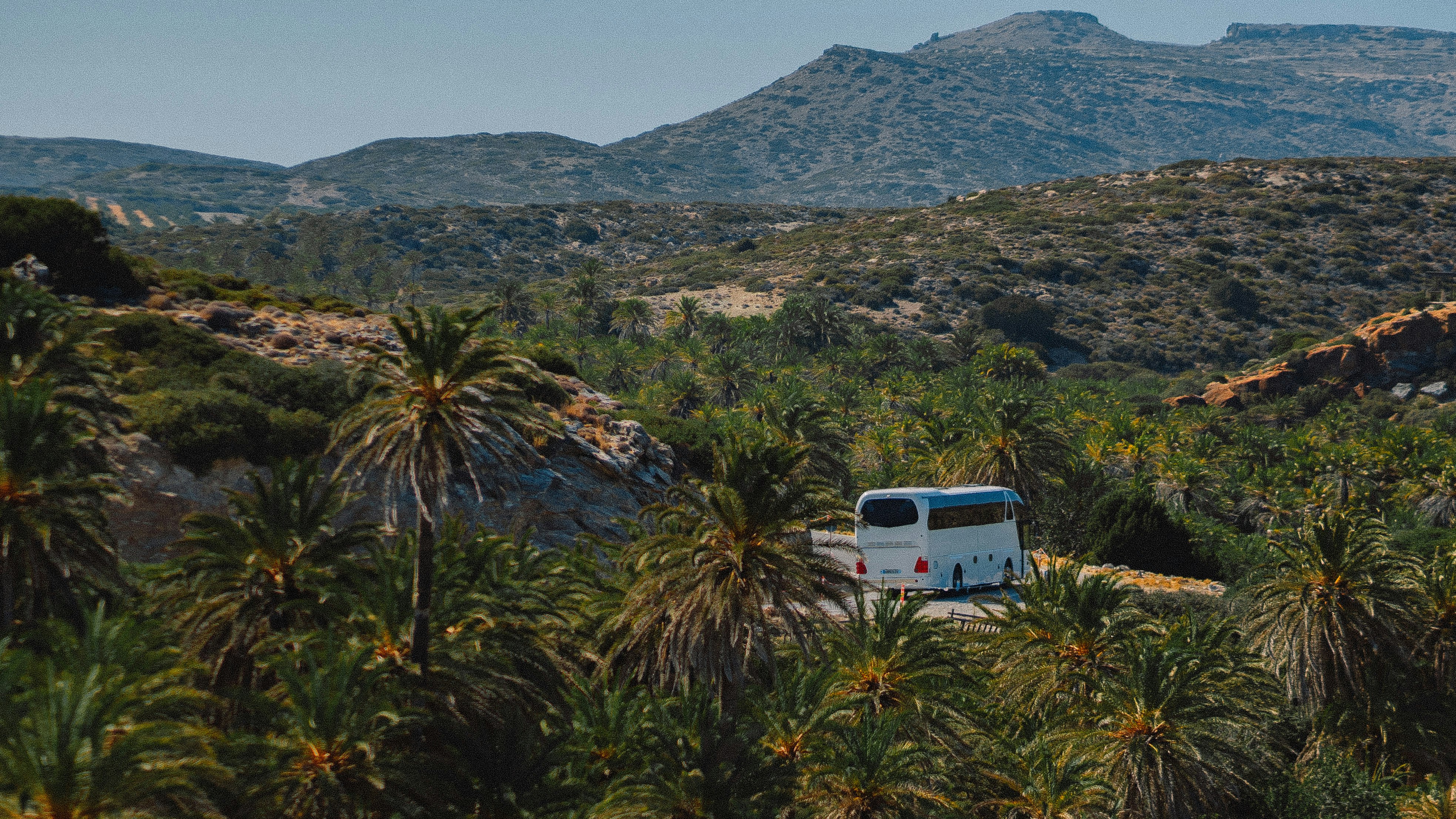 white van on green grass field near mountain during daytime